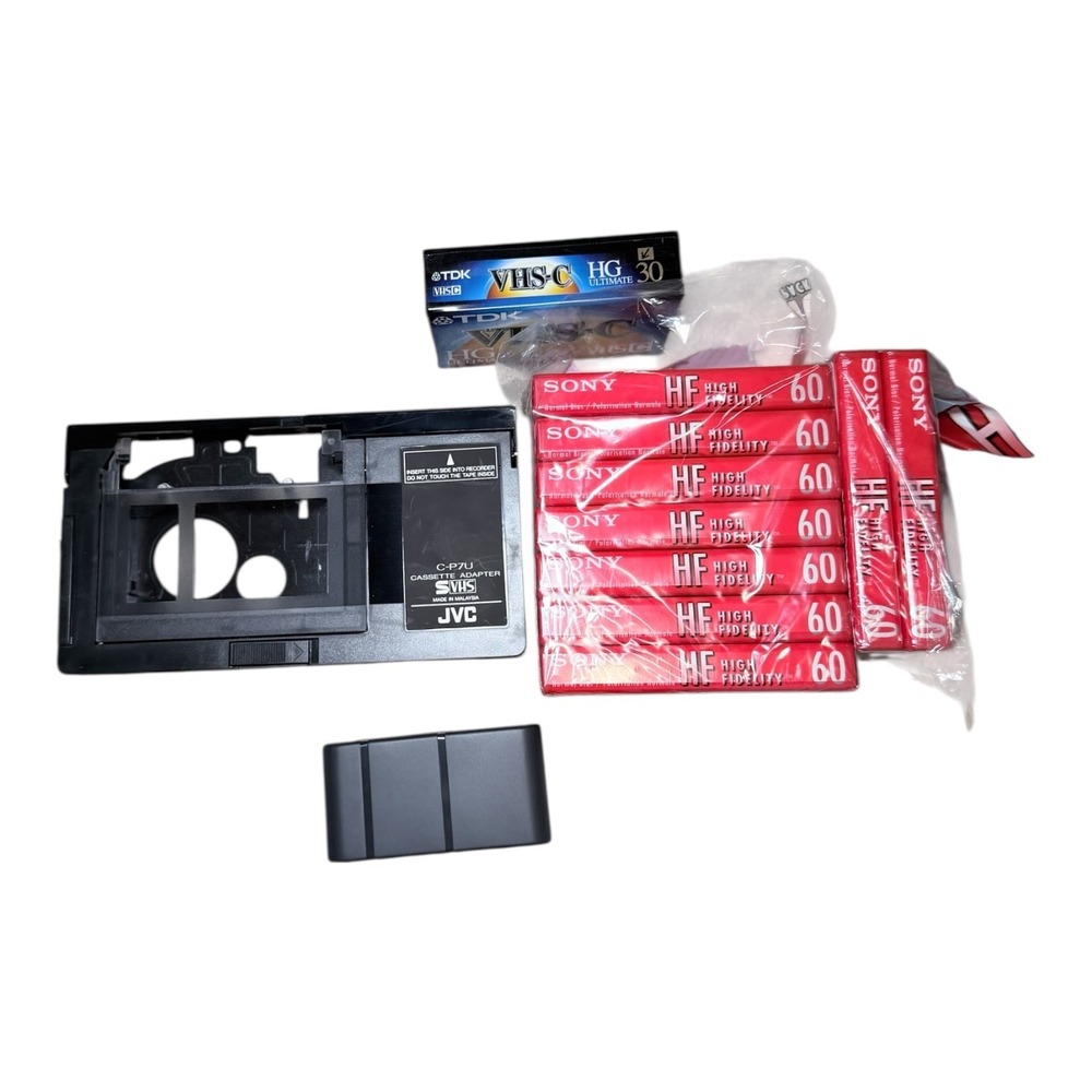 JVC VHS-C Adapter C-P7U Sony HF 60 Cassettes TDK‎ VHS-C Tape JVC Battery Lot
